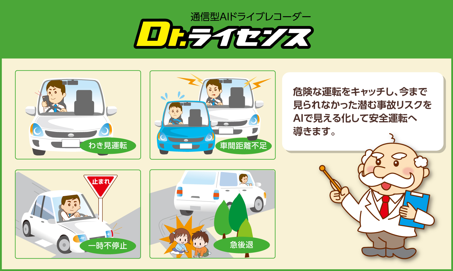 <div class='lum-box'><h4 class='fontColor_blue lum-font-size'>車両管理・安全教育を自動化 AIドラレコ</h4></div><div class='lum-font-cnt'></div>