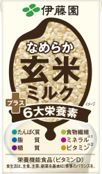 <div class='lum-box'><h4 class='fontColor_blue lum-font-size'>なめらか玄米ミルク</h4></div><div class='lum-font-cnt'>食物繊維を含む6大栄養素（たんぱく質・脂質・糖質・食物繊維・ミネラル・ビタミンがバランスよく摂れる栄養機能食品（ビタミンD）です。</div>