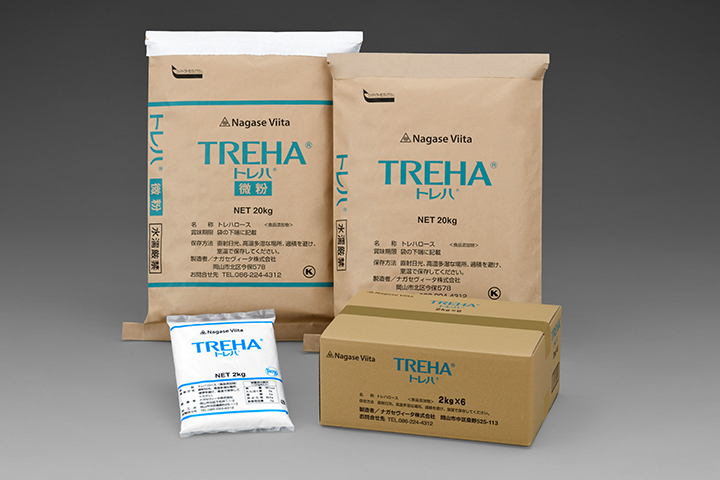 <div class='lum-box'><h4 class='fontColor_blue lum-font-size'>トレハ®</h4></div><div class='lum-font-cnt'>多機能糖質トレハ®は、離水抑制や冷凍耐性で食品の品質向上に貢献します。野菜の色調保持、肉、魚のパサつき・臭い抑制にも効果的です。</div>