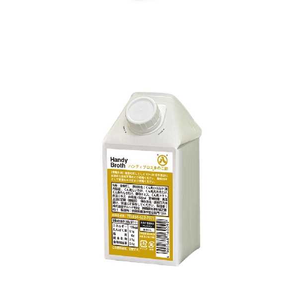 <div class='lum-box'><h4 class='fontColor_blue lum-font-size'>ハンディブロス🄬きのこ節🄬</h4></div><div class='lum-font-cnt'>人気の液体だし、ハンディブロス🄬にきのこ節🄬が新発売となりました。プラントベースフードのだしはもちろん、きのこ節🄬独特の新たなおいしさを提供できます。</div>