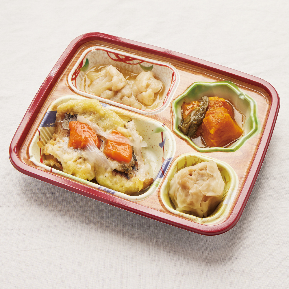 <div class='lum-box'><h4 class='fontColor_blue lum-font-size'>ソフィーチェリスタ（やわらか弁当）</h4></div><div class='lum-font-cnt'>凍結含浸法を利用して軟らかく加工した魚や肉、野菜などバランスよく取り入れたやわらか食のお弁当です。</div>