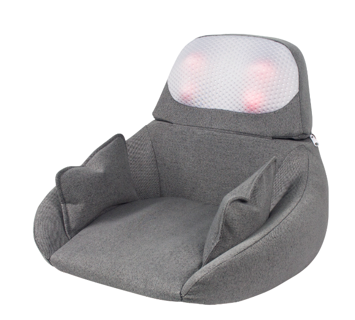 <div class='lum-box'><h4 class='fontColor_blue lum-font-size'>マッサージチェア</h4></div><div class='lum-font-cnt'>)エアー、揉み、温熱機能
2)左右のお尻に2つのエアバッグを搭載、座面部に6個のエアバッグを搭載
3) エアーバックモードは3段階の強さ調節が可能
4) 背もたれ部分折りたたんで収納できる
5) 15分間の自動タイマー、DC12V/2A</div>