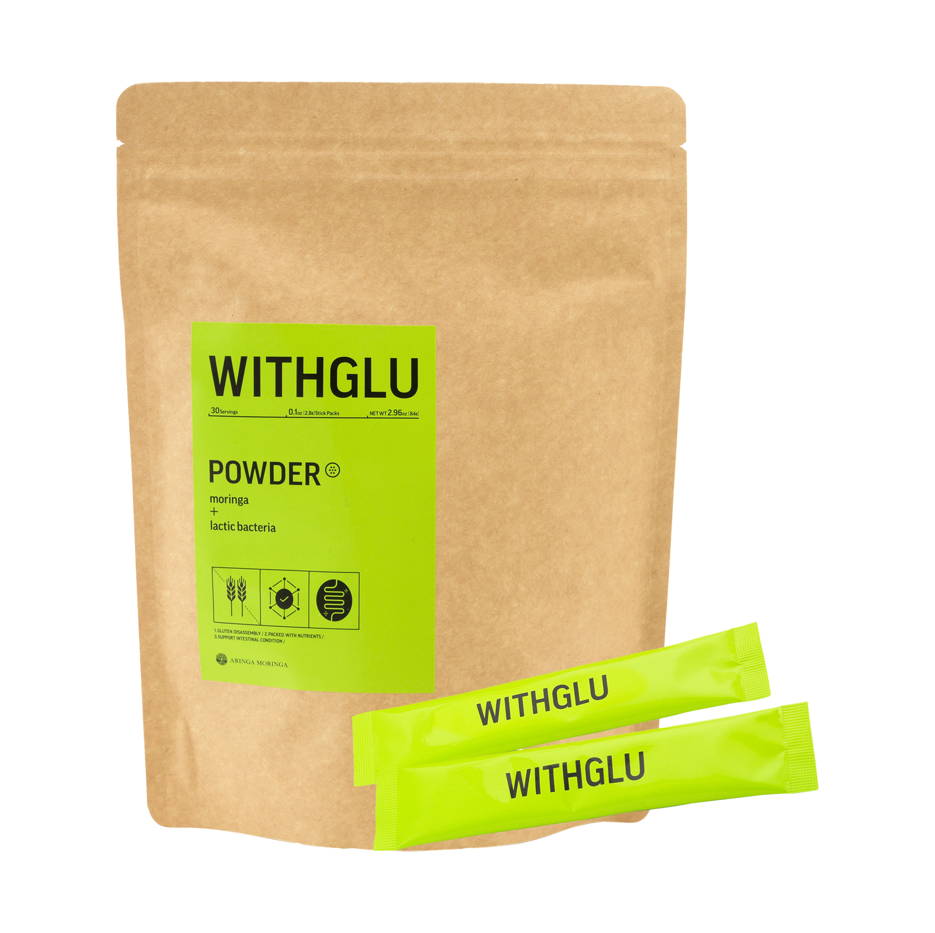 <div class='lum-box'><h4 class='fontColor_blue lum-font-size'>WITHGLU（グルテン分解乳酸菌＆モリンガ）</h4></div><div class='lum-font-cnt'>韓国で3つの特許を取得した世界初・最大で約70%のグルテンを分解する食物由来の乳酸菌と、2種類の食物繊維や46種類の抗酸化成分などを含有するスーパーフードのモリンガがグルテン分解乳酸菌をサポート。腸内の乳酸菌（善玉菌）の働きを活発にし、腸内環境を整え、腸活をサポートします。</div>