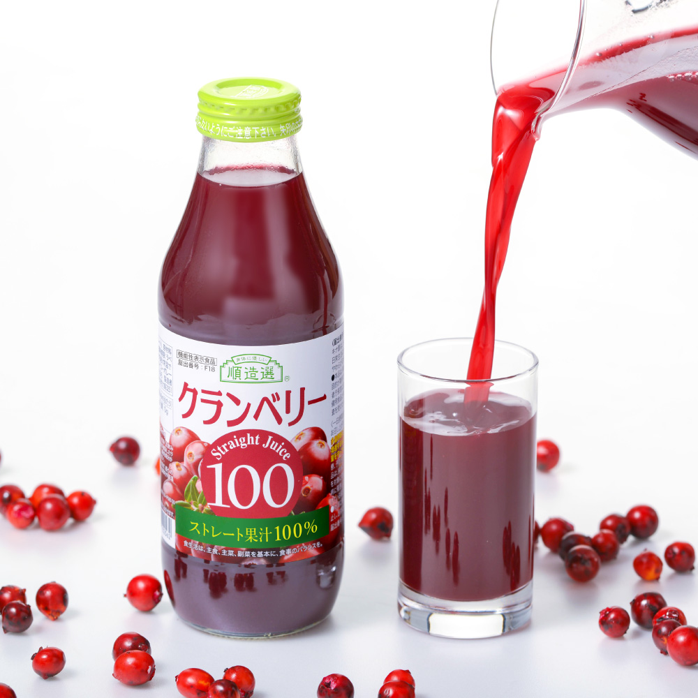 <div class='lum-box'><h4 class='fontColor_blue lum-font-size'>機能性表示クランベリー100　　</h4></div><div class='lum-font-cnt'>機能性クランベリー100は排尿領域における日本初の機能性表示食品です。

 
 

こちらは、酸味は強いですがストレート100％果汁で仕上たタイプです。
着色料も化学添加物も使用していません。

果実として元々甘みが無く酸味の強いクランベリー果実のみで作られた
ストレート100</div>