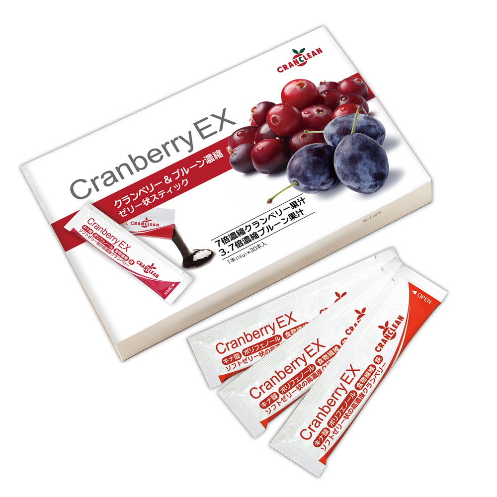 <div class='lum-box'><h4 class='fontColor_blue lum-font-size'>クランベリーEX 450g（15gX30本）1ヶ月分</h4></div><div class='lum-font-cnt'>856mgのキナ酸が毎日のすっきりをサポート。たっぷりキナ酸の秘密は7倍濃度のクランベリー濃縮エキスを使用しているから。
さらに、プルーンとプランタゴオバタ（サイリウムハスク）を配合し、女性に嬉しい鉄分と食物繊維も手軽に摂れるようにしました。
身体のことを考え、化学添加物は不使用、全て自然由来の成分</div>