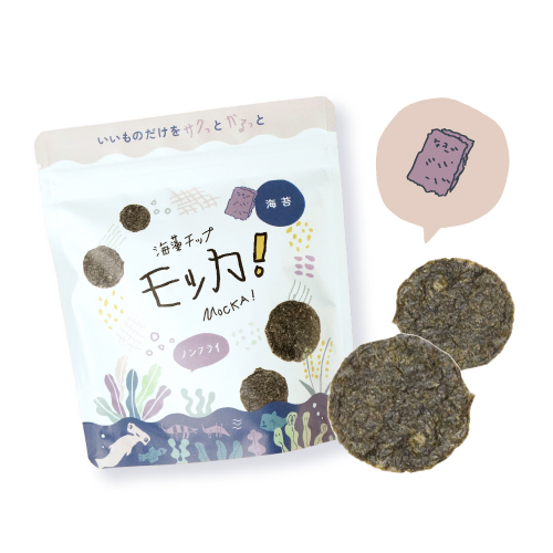 <div class='lum-box'><h4 class='fontColor_blue lum-font-size'>海藻チップモッカ！海苔味</h4></div><div class='lum-font-cnt'>1 枚手にとると、まるで本物の海苔のような色の濃さ！素材をふんだんに使っていることが分かります。 塩味は控えめで、頬張ると海苔の旨味がふわっと心地よく広がります。 </div>