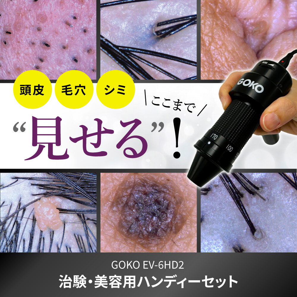 <div class='lum-box'><h4 class='fontColor_blue lum-font-size'>マルチディスタンススコープGOKO EV-6HD2</h4></div><div class='lum-font-cnt'>GOKOのマルチディスタンススコープ EV-6HD2 は、GOKO独自の光学設計とカメラ技術を凝縮し、遠景からマクロまで一台でカバー。手持ち・設置両対応の柔軟な運用性と、最大170倍の高精細画像により、あらゆる業界で確かな信頼を得ています。　治験・美容用　理化学工業用となど4つの使用シーンにマッチ。</div>