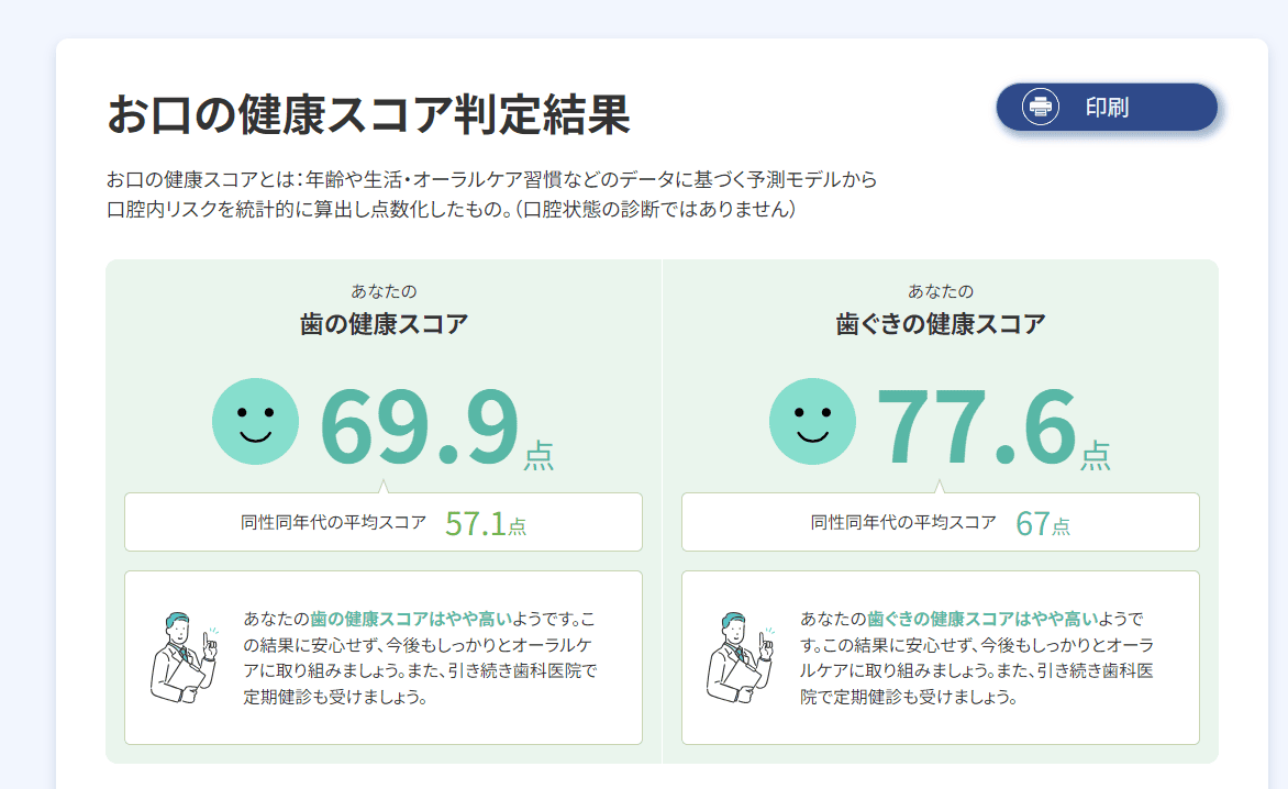 <div class='lum-box'><h4 class='fontColor_blue lum-font-size'>おくちの健康スコアチェック</h4></div><div class='lum-font-cnt'>生活習慣/オーラルケア習慣などに関するアンケート（20問程度）に答えていただくだけで
「歯の健康スコア」「歯ぐきの健康スコア」と、おすすめのケアをご提案するWEB完結型のサービスです。

</div>